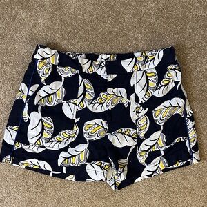 J. Crew Navy and White Leaf Print High Waist Shorts